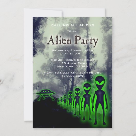 Super Cool Alien & UFO Party nodigt uit Kaart (Voorkant)