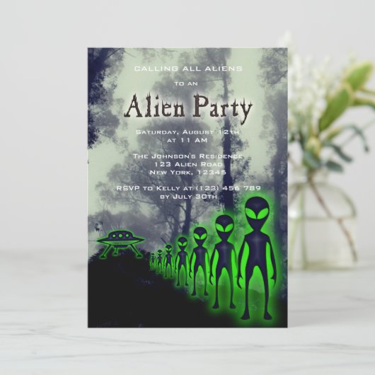 Super Cool Alien & UFO Party nodigt uit Kaart (Staand voorkant)
