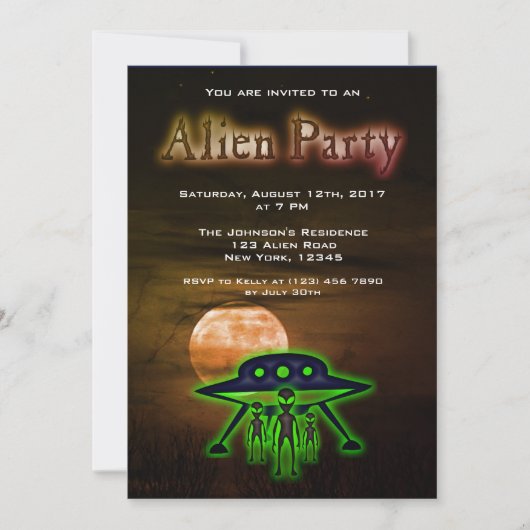 Super Cool Alien & UFO Party nodigt uit Kaart (Voorkant)