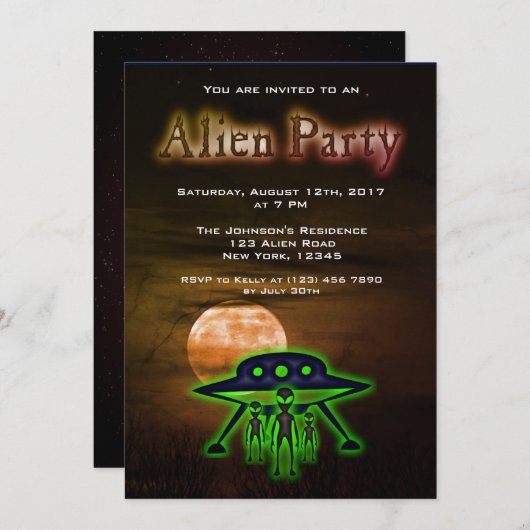 Super Cool Alien & UFO Party nodigt uit Kaart (Voorkant / Achterkant)