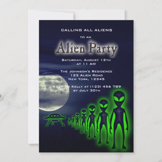 Super Cool Alien & UFO Party nodigt uit Kaart (Voorkant)