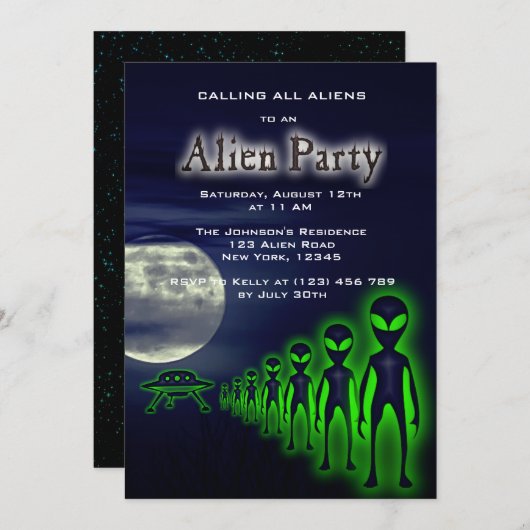 Super Cool Alien & UFO Party nodigt uit Kaart (Voorkant / Achterkant)