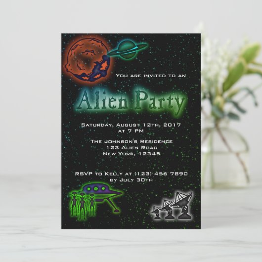 Super Cool Alien & UFO Party nodigt uit Kaart (Staand voorkant)