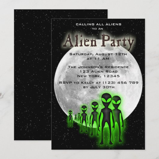 Super Cool Alien & UFO Party Uitnodigen Kaart (Voorkant / Achterkant)