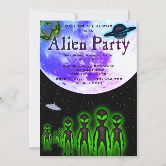 Super Cool Alien & UFO Party Uitnodigen Kaart (Voorkant)