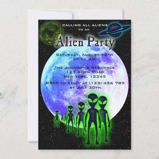 Super Cool Alien & UFO Party Uitnodigen Kaart (Voorkant)