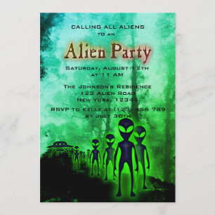 Super Cool Alien & UFO Party Uitnodigen Kaart
