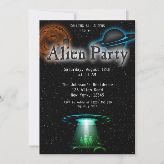 Super Cool Alien & UFO Party Uitnodigen Kaart (Voorkant)