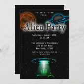 Super Cool Alien & UFO Party Uitnodigen Kaart (Voorkant / Achterkant)