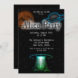Super Cool Alien & UFO Party Uitnodigen Kaart