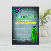 Super Cool Alien Verjaardagsfeestje Uitnodigen Kaart (Staand voorkant)