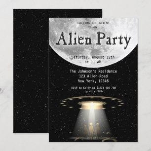 Super Cool Black & White Alien & UFO Party nodigt Kaart
