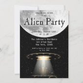 Super Cool Black & White Alien & UFO Party Uitnodi Kaart (Voorkant)
