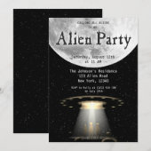 Super Cool Black & White Alien & UFO Party Uitnodi Kaart (Voorkant / Achterkant)