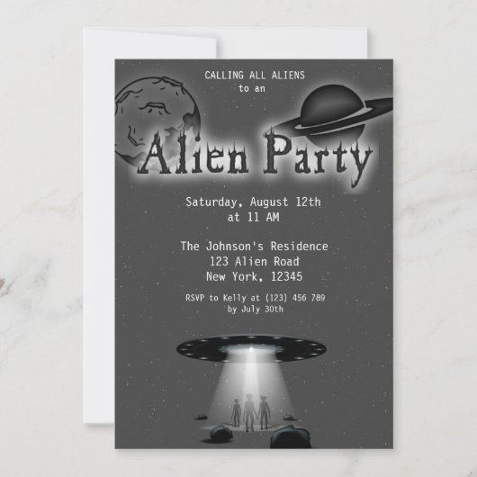 Super Cool Gray Alien & UFO Party nodigt uit Kaart (Voorkant)
