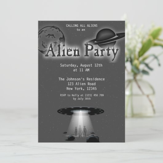 Super Cool Gray Alien & UFO Party nodigt uit Kaart (Staand voorkant)