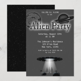 Super Cool Gray Alien & UFO Party nodigt uit Kaart