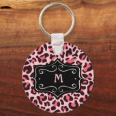 Super Cool Hot Pink Black Leopard Print Monogram K Sleutelhanger (Voorkant)