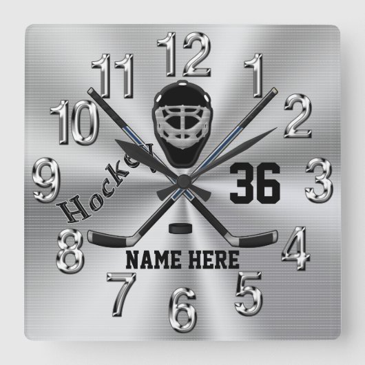 Super Cool PERSONALIZED Hockey Clock voor jongens Vierkante Klok (Voorkant)