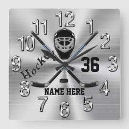 Super Cool PERSONALIZED Hockey Clock voor jongens Vierkante Klok