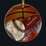 Super Cool -  persoonlijke sportweddenschappen Keramisch Ornament<br><div class="desc">Koel ontworpen Persoonlijke Sportsieraden met Jouw naam en Aantal of JOUW TEKST of schrap het. Basketball, honkbal en Football siervoorwerpen, door u gepersonaliseerd. Enkel type in jouw tekst in de sjabloon van het tekstvakje rechts onder "geef deze ontwerpsjabloon uit". Het zal op zowel de voor als de rug verschijnen. Roep...</div>