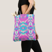 SUPER COOL Pink en Blue Abstract Patroon Tote Bag (Dichtbij)