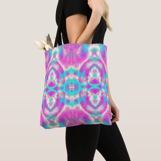 SUPER COOL Pink en Blue Abstract Patroon Tote Bag (Dichtbij)
