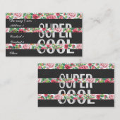 "Super Cool":  rozen florale strepen Visitekaartje (Voorkant / Achterkant)