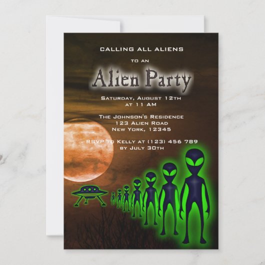 Super Coole Alien & UFO Feest Uitnodiging (Voorkant)