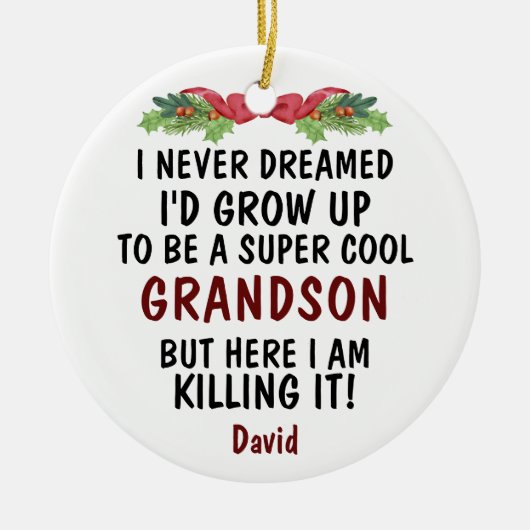 Super coole kleinzoon die het doodt & aangepaste f keramisch ornament (Voorkant)