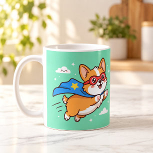 Super Corgi Held Vliegende Cartoon Mok