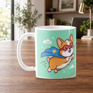 Super Corgi Held Vliegende Cartoon Mok