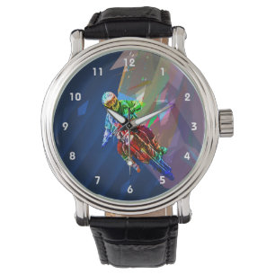 Super Crayon Colored Dirt Bike Leaning in Curve Horloge