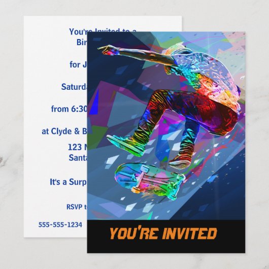 Super Crayon Colored Silhouette Skateboarder Kaart (Voorkant / Achterkant)