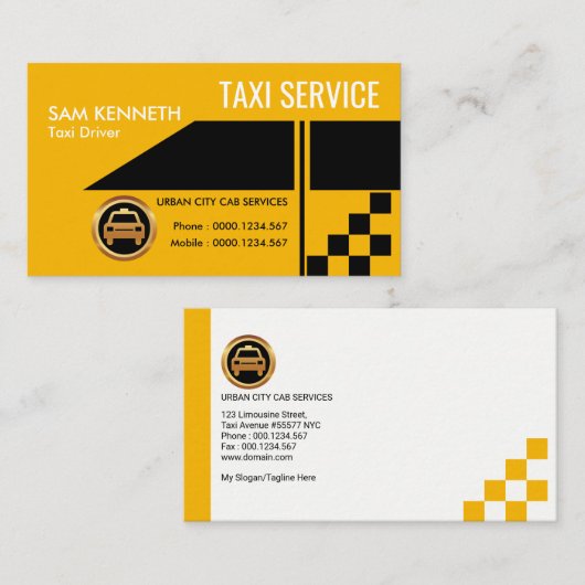 Super Creative Yellow Uitzicht Side Display Taxi Visitekaartje (Voorkant / Achterkant)