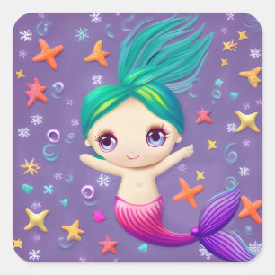 Super Cute Baby Mermaid Vierkante Sticker