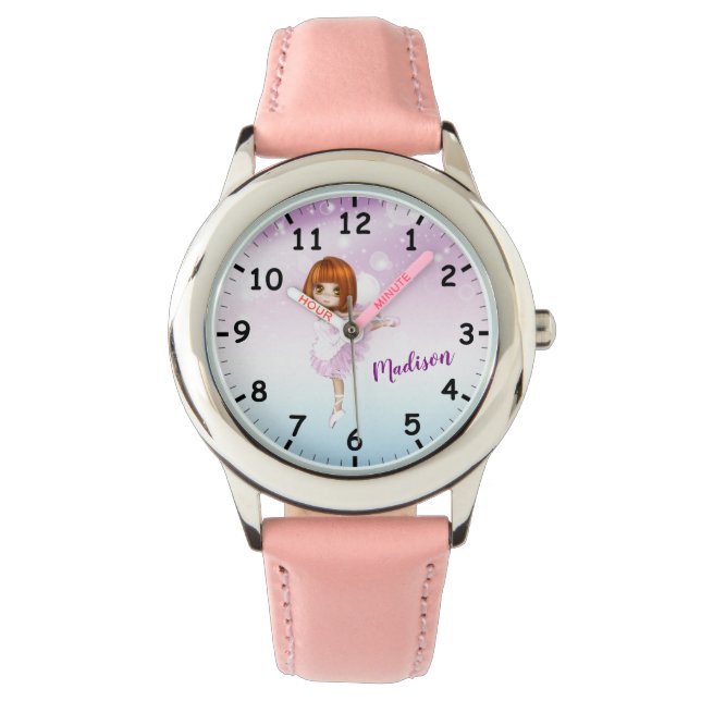 Super Cute Ballerina Personalized Kinder Watch Horloge (Voorkant)