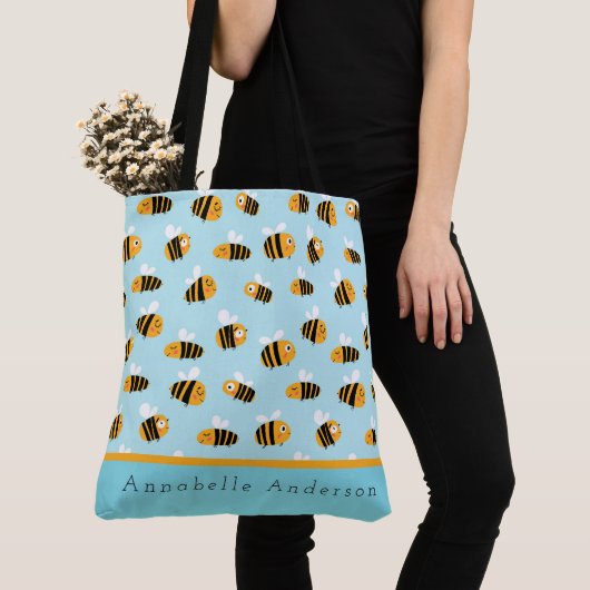 Super Cute Bee Pattern Personaliseert Canvas tas (Dichtbij)