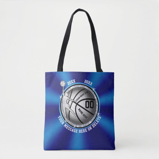 Super Cute Blue en Silver Basketball Canvas tas (Voorkant)