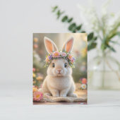 Super cute bunny with a flower wreath on its head  feestdagenkaart (Staand voorkant)