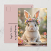 Super cute bunny with a flower wreath on its head  feestdagenkaart (Voorkant / Achterkant)