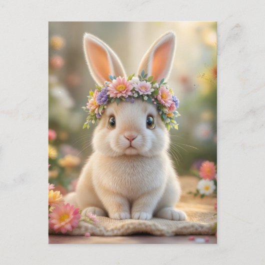 Super cute bunny with a flower wreath on its head  feestdagenkaart (Voorkant)