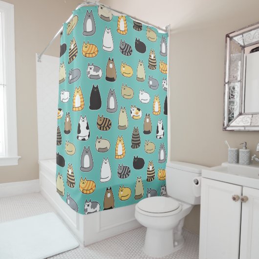 Super Cute Cat Pattern, kies uw kleur Douchegordijn (In situ)