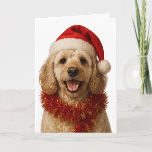 Super cute cream Cockerpoo Christmas card Kaart (Voorkant)