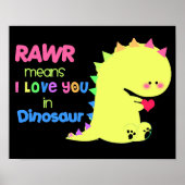 SUPER CUTE Dinosaur Poster BLACK RAWR small (Voorkant)