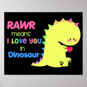 SUPER CUTE Dinosaur Poster BLACK RAWR small
