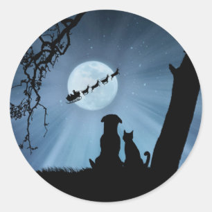 Super Cute Dog en Cat Holiday Kerstmis Ronde Sticker