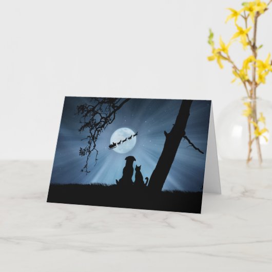 Super Cute Dog en Cat Prettige feestdagen met Sant Kaart (Gele Bloem)