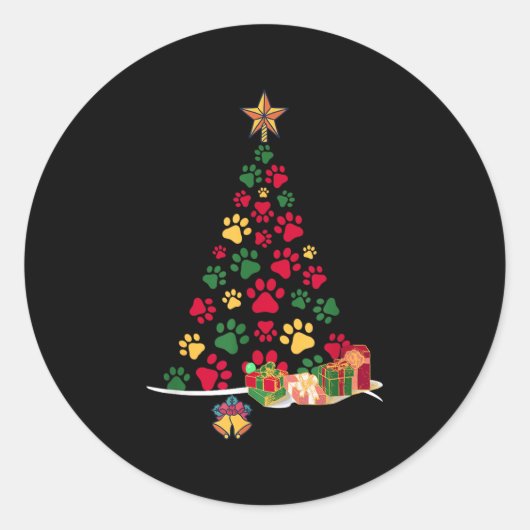 Super Cute Dog Paws Print Christmas Tree  Ronde Sticker (Voorkant)