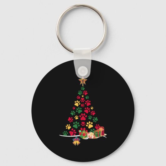 Super Cute Dog Paws Print Christmas Tree Sleutelhanger (Voorkant)